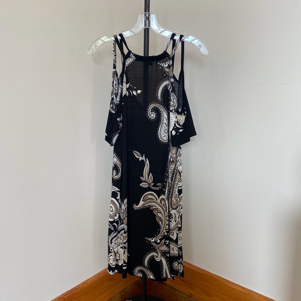 LASCANA for Venus Cold-shoulder Mini Dress Black Paisley XS - Picture 4 of 10